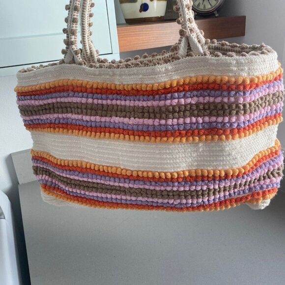 NEW Antonello Tedde Made in Italy Cotton Multicolor Crochet Travel Tote Boho - Picture 8 of 13